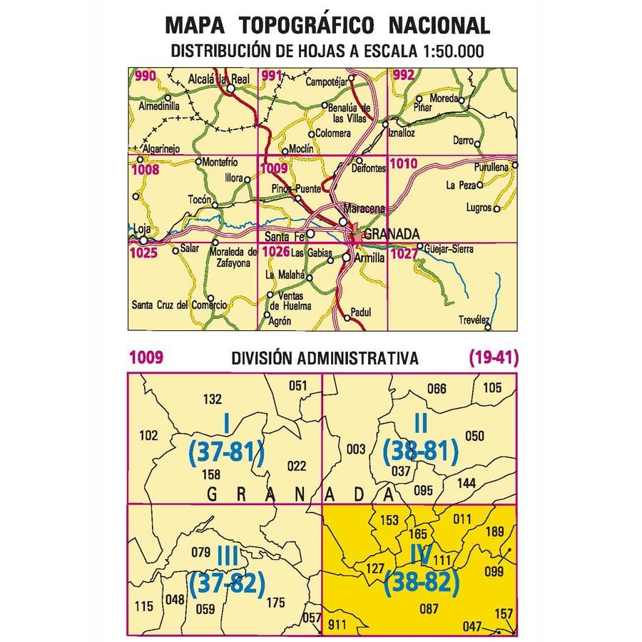 Carte topographique de l'Espagne - Granada Norte, n° 1009.4 | CNIG - 1/25 000 carte pliée CNIG 