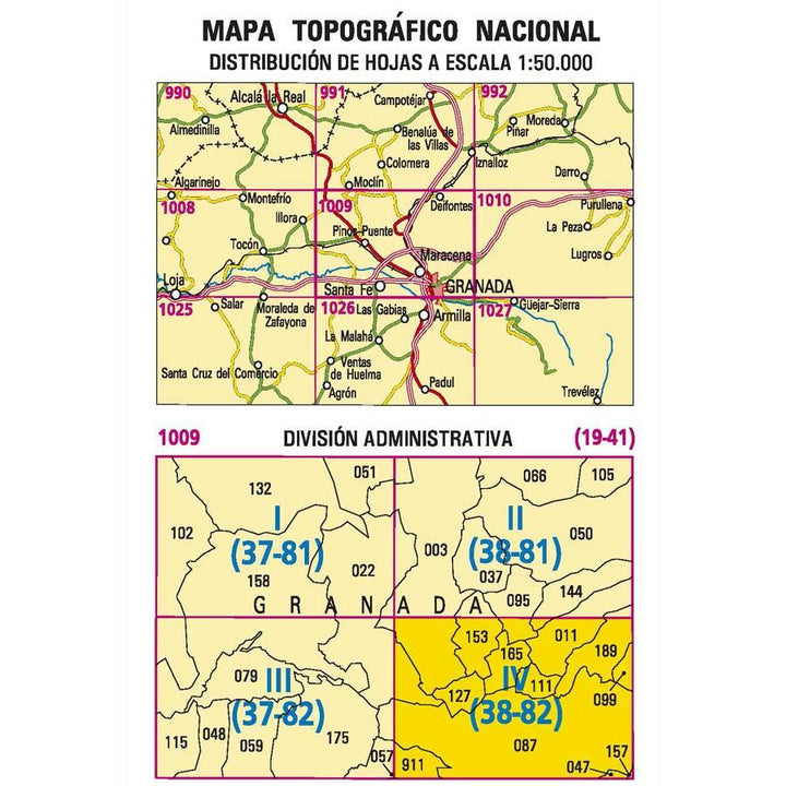 Carte topographique de l'Espagne - Granada Norte, n° 1009.4 | CNIG - 1/25 000 carte pliée CNIG 