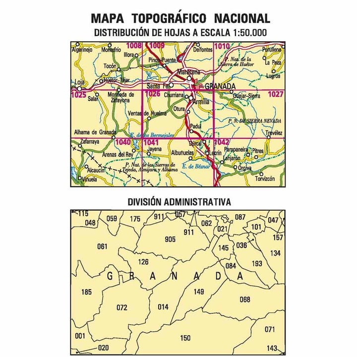 Carte topographique de l'Espagne - Granada Sur, n° 1026 | CNIG - 1/50 000 carte pliée CNIG 