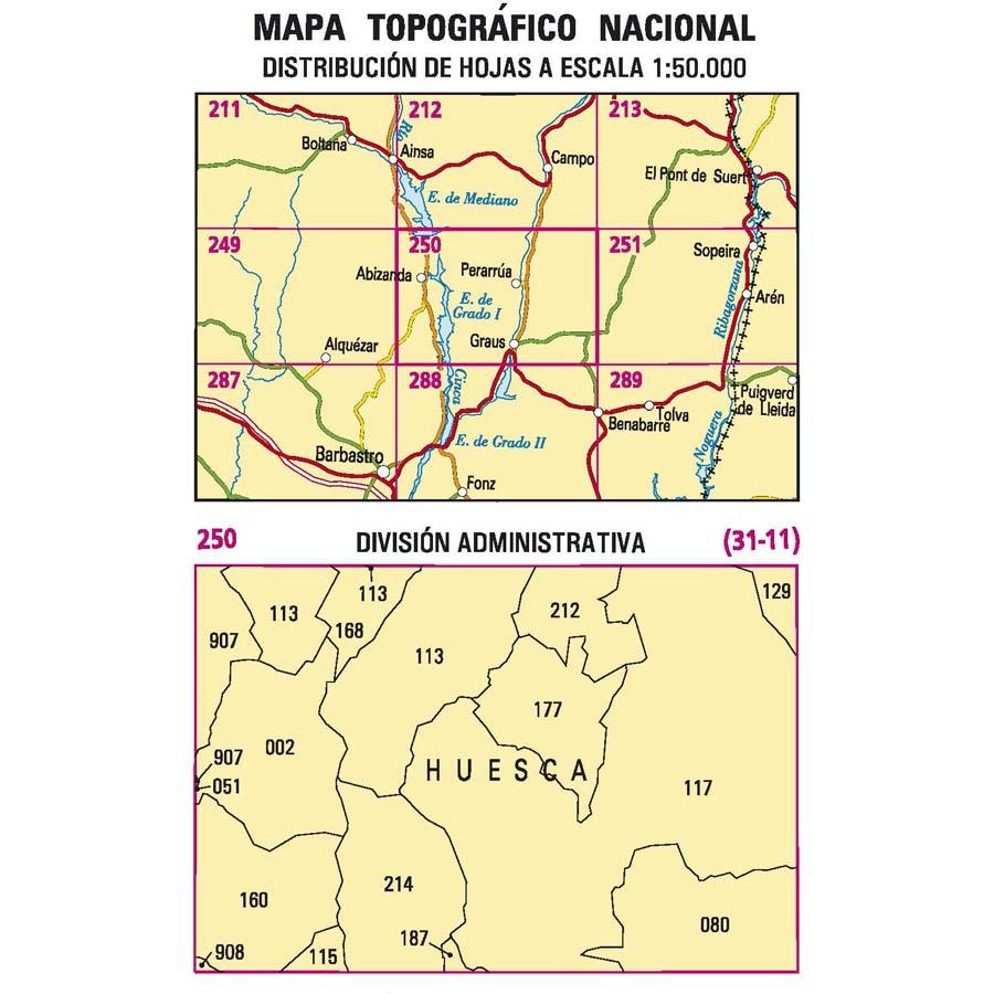 Carte topographique de l'Espagne - Graus, n° 0250 | CNIG - 1/50 000 carte pliée CNIG 