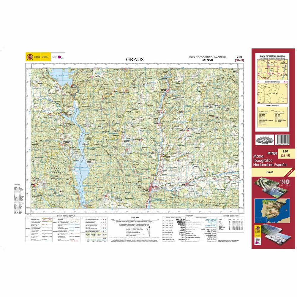 Carte topographique de l'Espagne - Graus, n° 0250 | CNIG - 1/50 000 carte pliée CNIG 