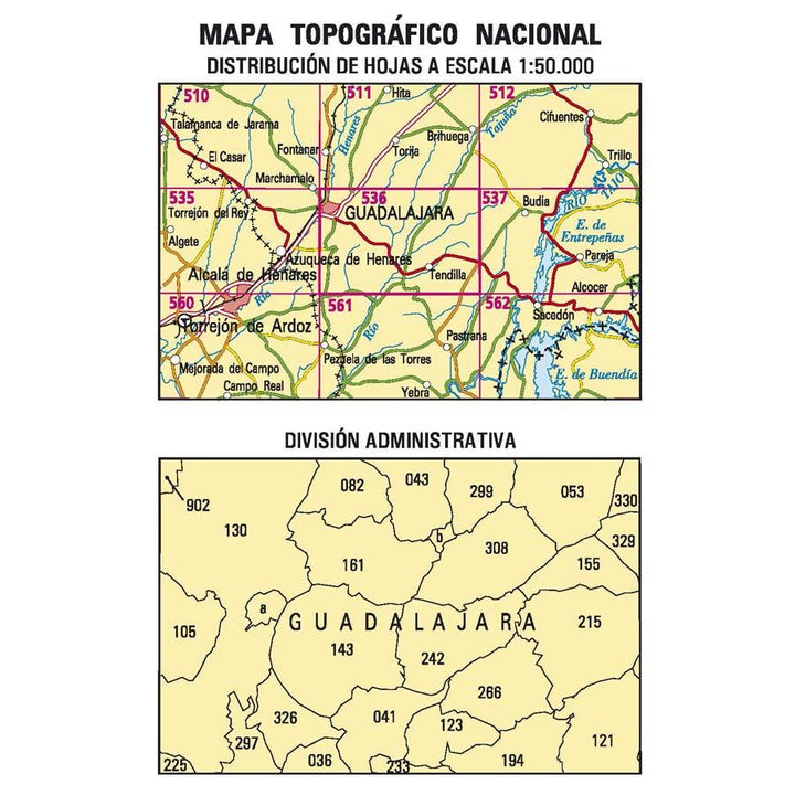 Carte topographique de l'Espagne - Guadalajara, n° 0536 | CNIG - 1/50 000 carte pliée CNIG 