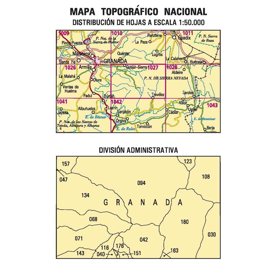 Carte topographique de l'Espagne - Guejar Sierra, n° 1027 | CNIG - 1/50 000 carte pliée CNIG 