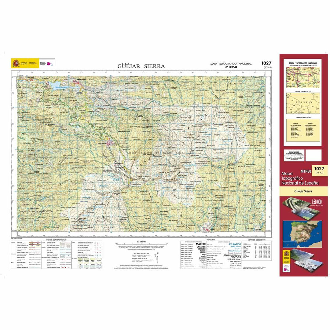 Carte topographique de l'Espagne - Guejar Sierra, n° 1027 | CNIG - 1/50 000 carte pliée CNIG 