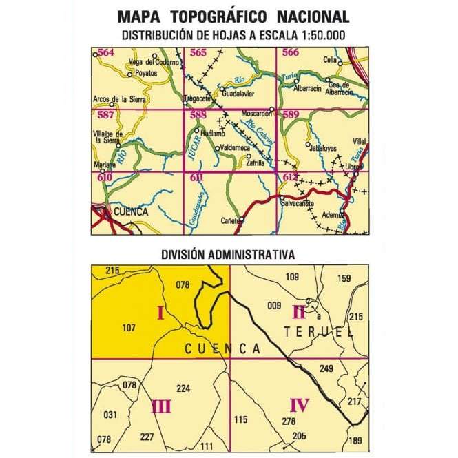 Carte topographique de l'Espagne - Huélamo, n° 0588.1 | CNIG - 1/25 000 carte pliée CNIG 