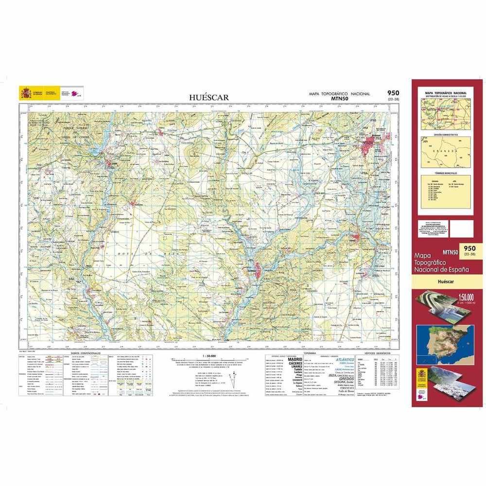 Carte topographique de l'Espagne - Huéscar, n° 0950 | CNIG - 1/50 000 carte pliée CNIG 