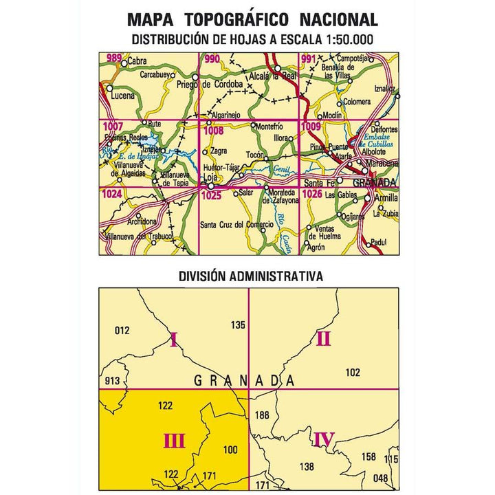 Carte topographique de l'Espagne - Huétor-Tájar, n° 1008.3 | CNIG - 1/25 000 carte pliée CNIG 