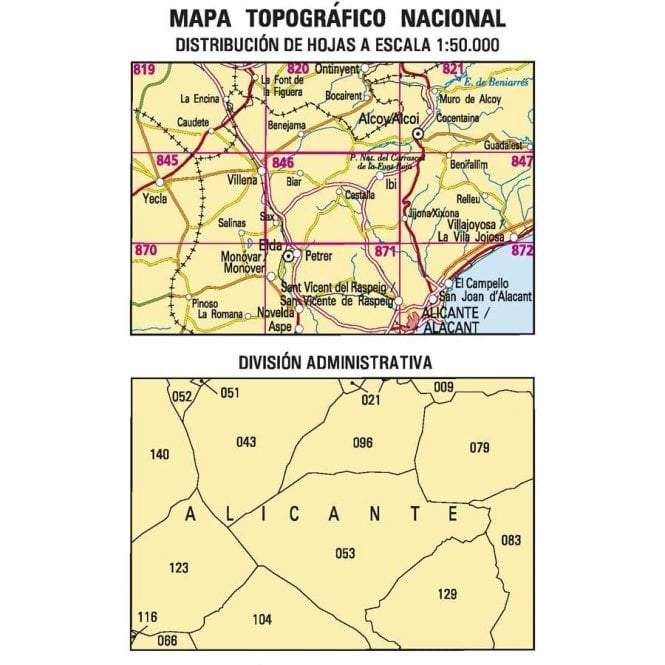 Carte topographique de l'Espagne - Ibi, n° 0846 | CNIG - 1/50 000 carte pliée CNIG 