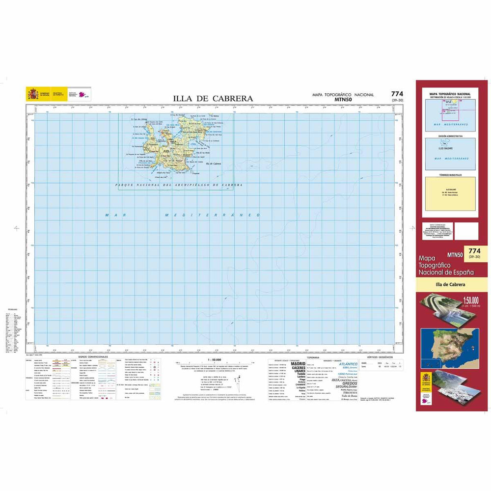 Carte topographique de l'Espagne - Ila de Cabrera (Mallorca), n° 0774 | CNIG - 1/50 000 carte pliée CNIG 