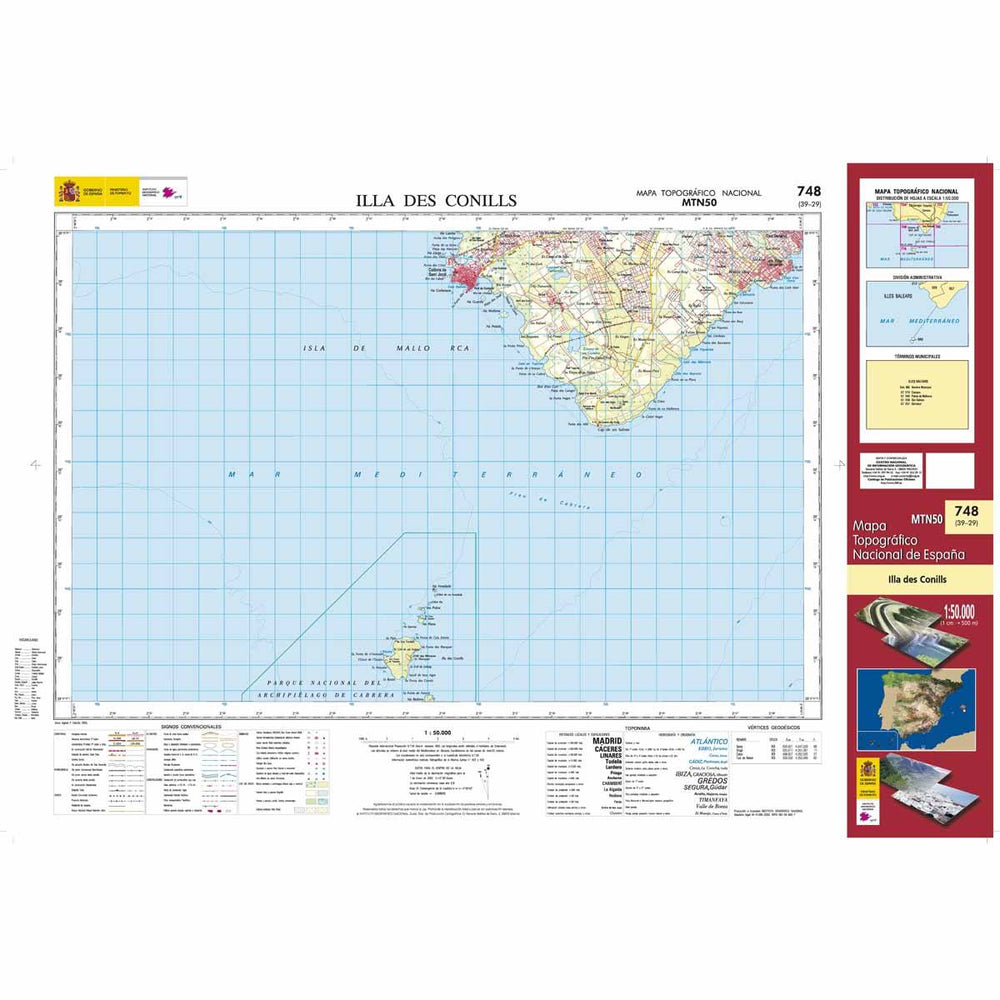 Carte topographique de l'Espagne - Ila de Conills (Mallorca), n° 0748 | CNIG - 1/50 000 carte pliée CNIG 