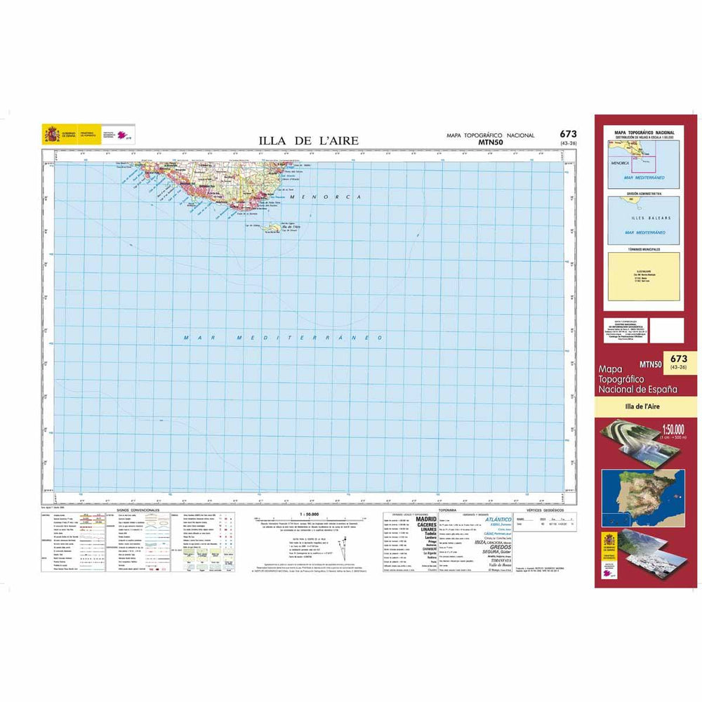 Carte topographique de l'Espagne - Illa de l´Aire (Menorca), n° 0673 | CNIG - 1/50 000 carte pliée CNIG 