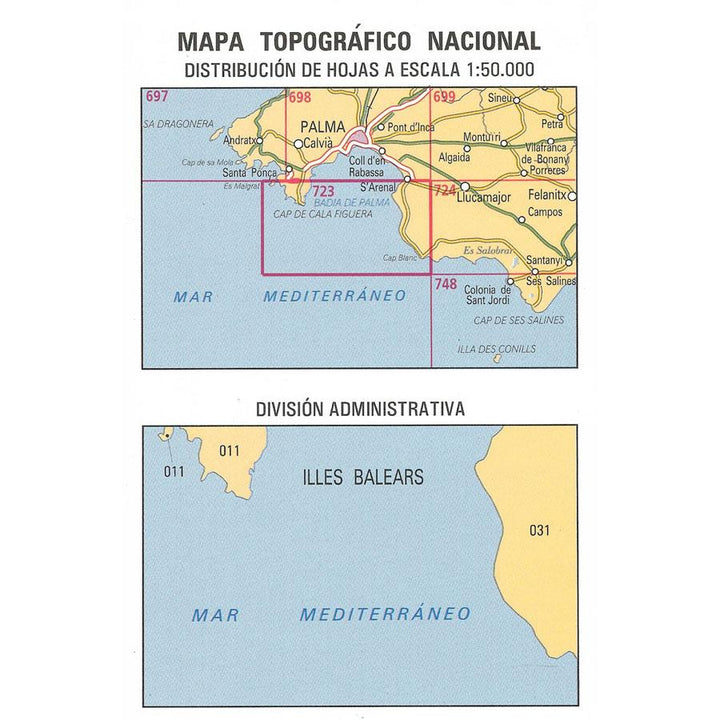 Carte topographique de l'Espagne - Illa de Toro y Cap de la Figuera (Mallorca), n° 0723 | CNIG - 1/50 000 carte pliée CNIG 