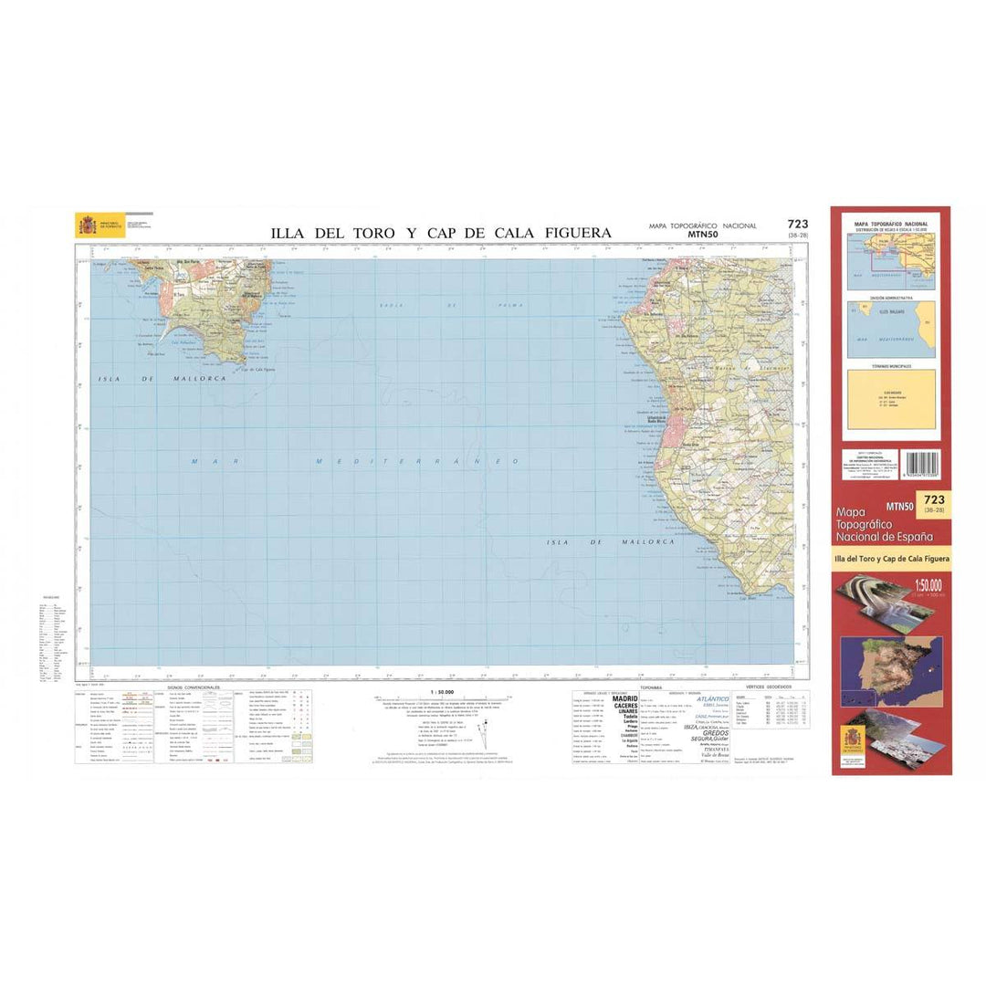 Carte topographique de l'Espagne - Illa de Toro y Cap de la Figuera (Mallorca), n° 0723 | CNIG - 1/50 000 carte pliée CNIG 