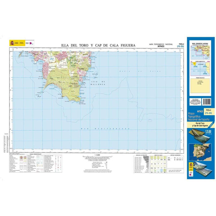 Carte topographique de l'Espagne - Illa del Toro y Cap de Cala Figuera (Mallorca), n° 0723.1 | CNIG - 1/25 000 carte pliée CNIG 