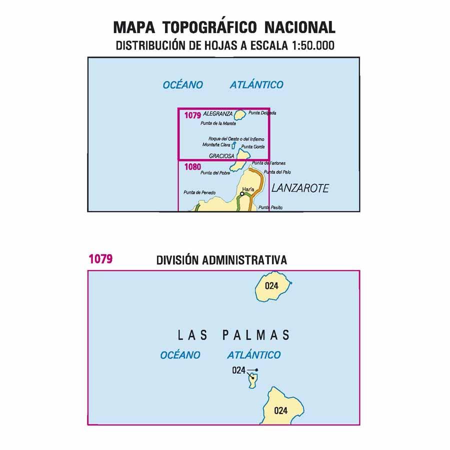 Carte topographique de l'Espagne - Isla de Alegranza (Lanzarote), n° 1079 | CNIG - 1/50 000 carte pliée CNIG 