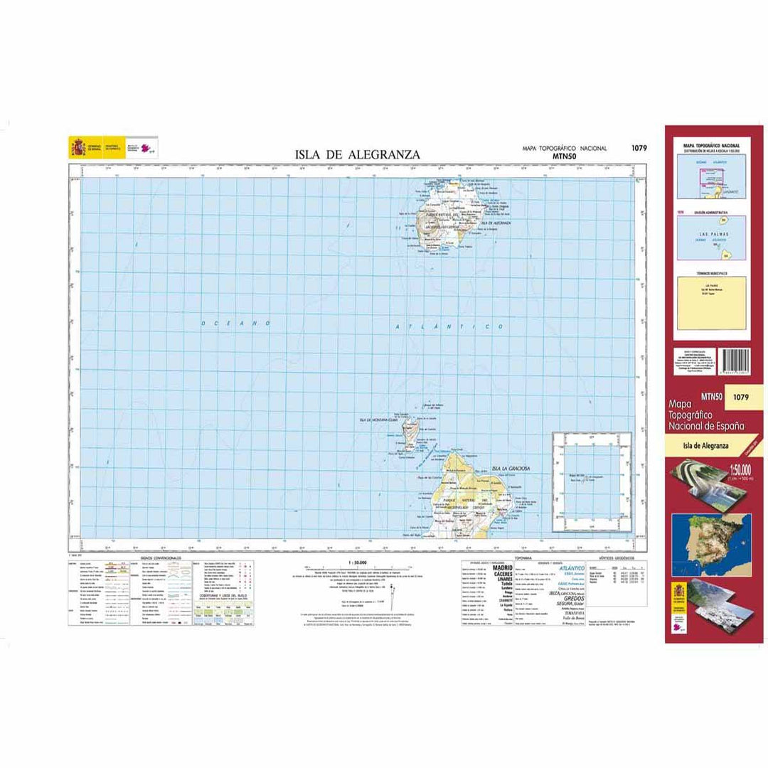 Carte topographique de l'Espagne - Isla de Alegranza (Lanzarote), n° 1079 | CNIG - 1/50 000 carte pliée CNIG 