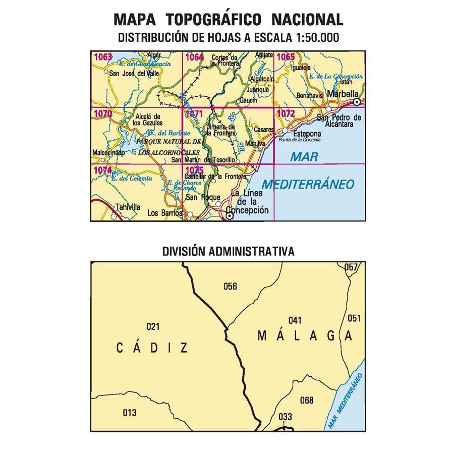 Carte topographique de l'Espagne - Jimena de la Frontera, n° 1071 | CNIG - 1/50 000 carte pliée CNIG 