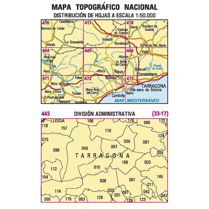 Carte topographique de l'Espagne - La Selva del Camp, n° 0445 | CNIG - 1/50 000 carte pliée CNIG 