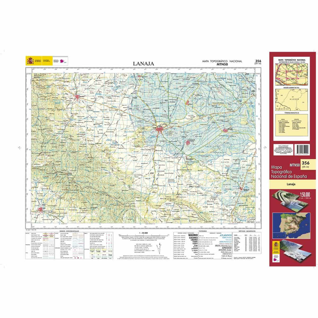 Carte topographique de l'Espagne - Lanaja, n° 356 | CNIG - 1/50 000 carte pliée CNIG 