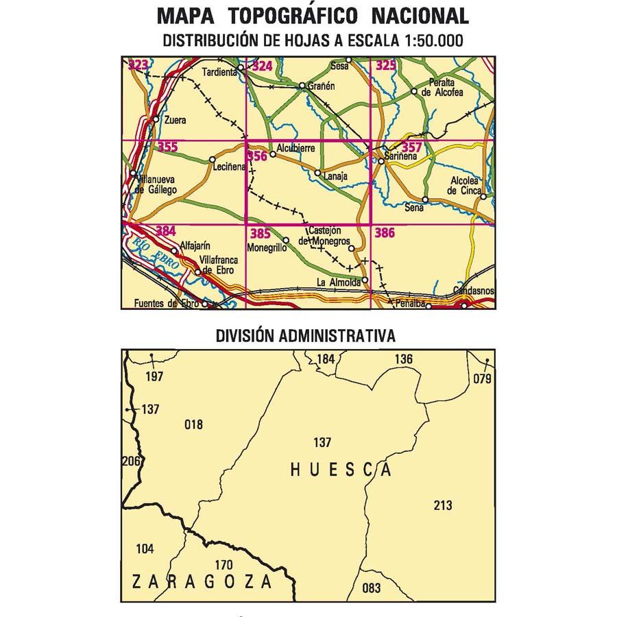 Carte topographique de l'Espagne - Lanaja, n° 356 | CNIG - 1/50 000 carte pliée CNIG 