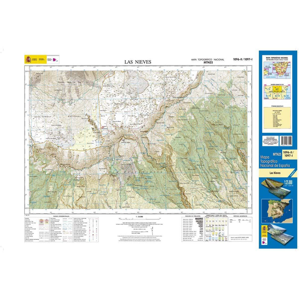 Carte topographique de l'Espagne - Las Nieves (Tenerife), n° 1096.2/1097.1 | CNIG - 1/25 000 carte pliée CNIG 
