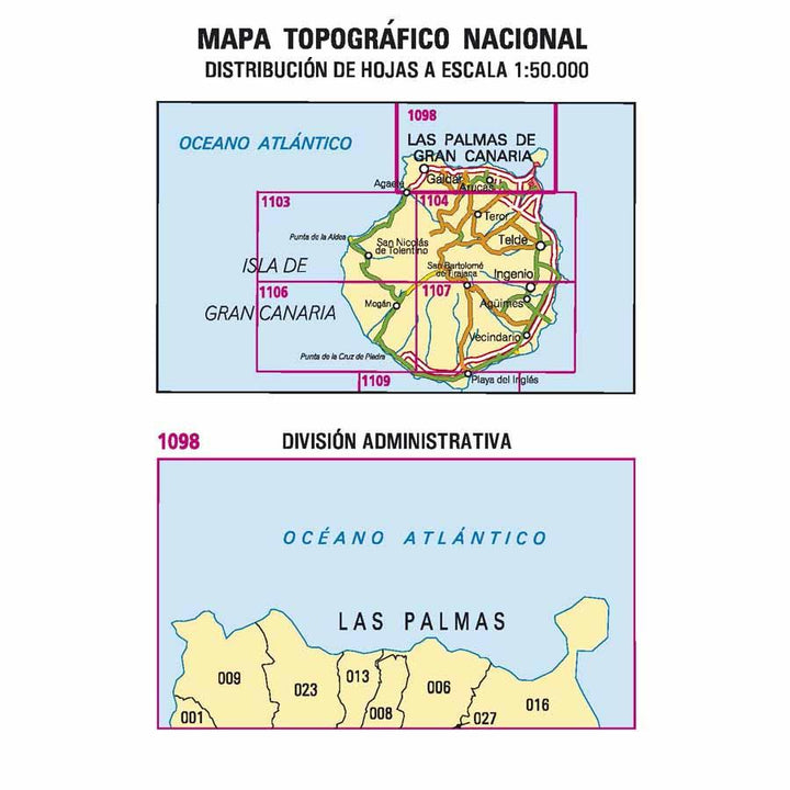 Carte topographique de l'Espagne - Las Palmas de Gran Canaria (Gran Canaria), n° 1098 | CNIG - 1/50 000 carte pliée CNIG 