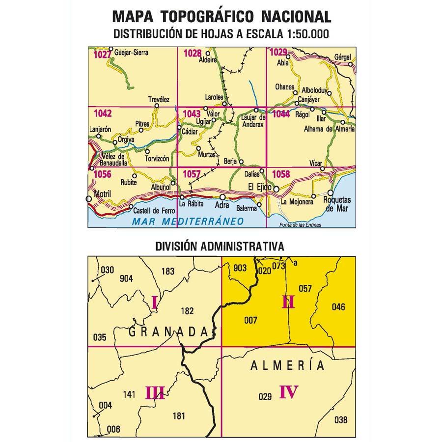 Carte topographique de l'Espagne - Laujar de Andarax, n° 1043.2 | CNIG - 1/25 000 carte pliée CNIG 