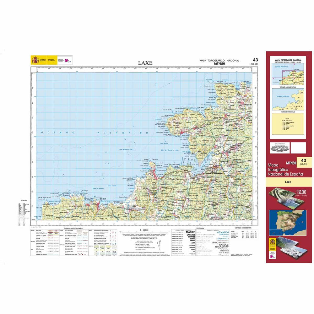 Carte topographique de l'Espagne - Laxe, n° 0043 | CNIG - 1/50 000 carte pliée CNIG 