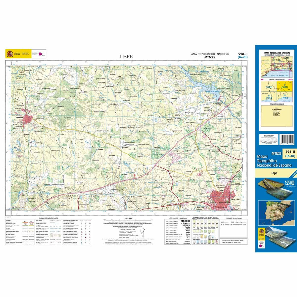 Carte topographique de l'Espagne - Lepe, n° 0998.2 | CNIG - 1/25 000 carte pliée CNIG 