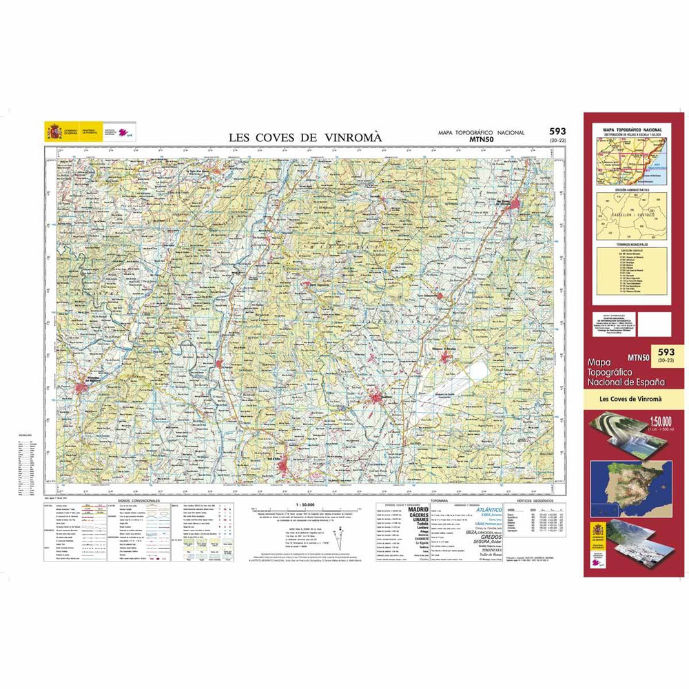 Carte topographique de l'Espagne - Les Coves de Vinromà, n° 0593 | CNIG - 1/50 000 carte pliée CNIG 