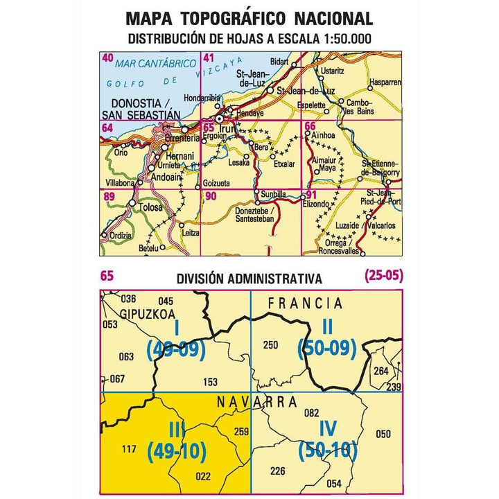 Carte topographique de l'Espagne - Lesaka, n° 0065.3 | CNIG - 1/25 000 carte pliée CNIG 