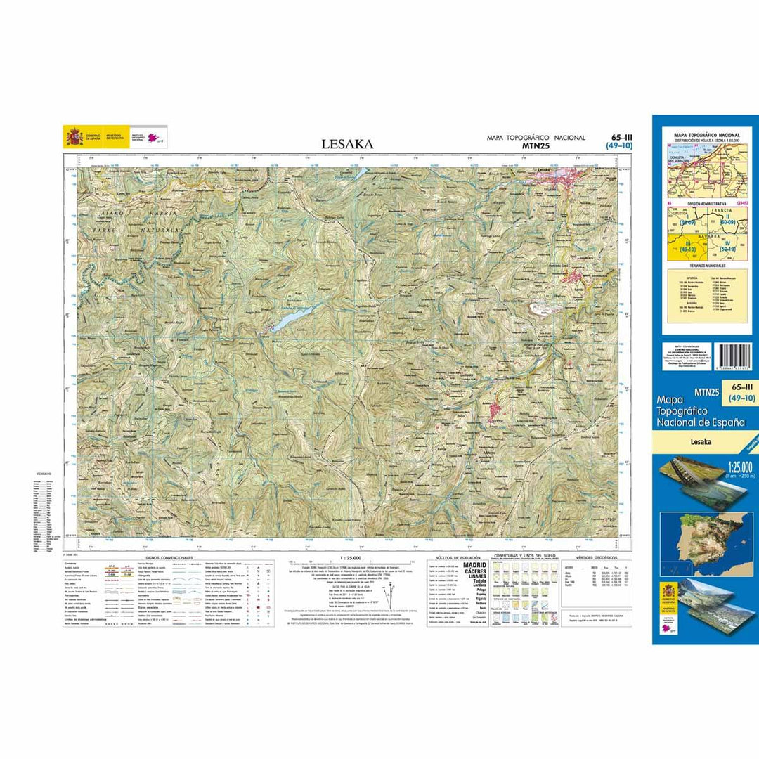 Carte topographique de l'Espagne - Lesaka, n° 0065.3 | CNIG - 1/25 000 carte pliée CNIG 