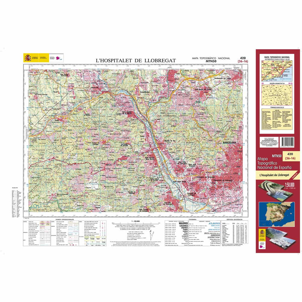 Carte topographique de l'Espagne - L´Hospitalet de Llobregat, n° 0420 | CNIG - 1/50 000 carte pliée CNIG 