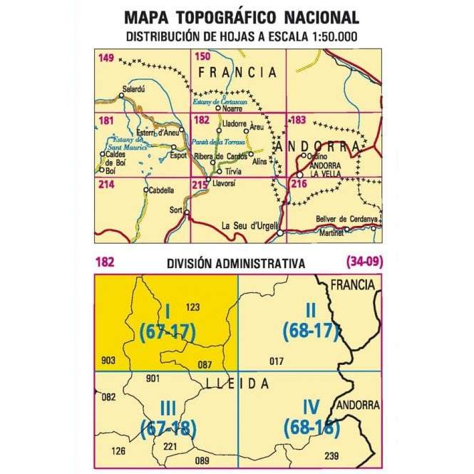 Carte topographique de l'Espagne - Lladorre, n° 0182.1 | CNIG - 1/25 000 carte pliée CNIG 