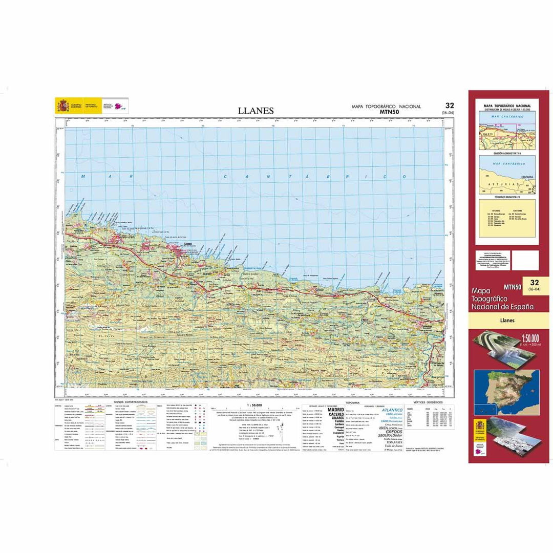 Carte topographique de l'Espagne - Llanes, n° 0032 | CNIG - 1/50 000 carte pliée CNIG 