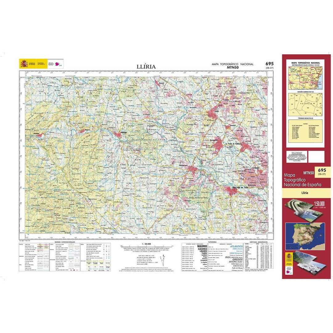 Carte topographique de l'Espagne - Llíria, n° 0695 | CNIG - 1/50 000 carte pliée CNIG 