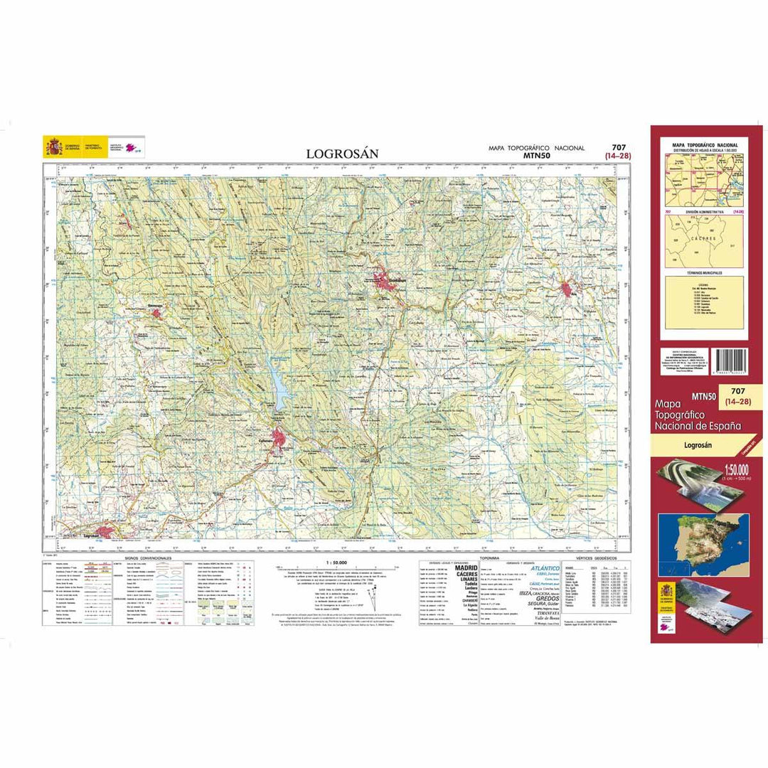 Carte topographique de l'Espagne - Logrosán, n° 0707 | CNIG - 1/50 000 carte pliée CNIG 