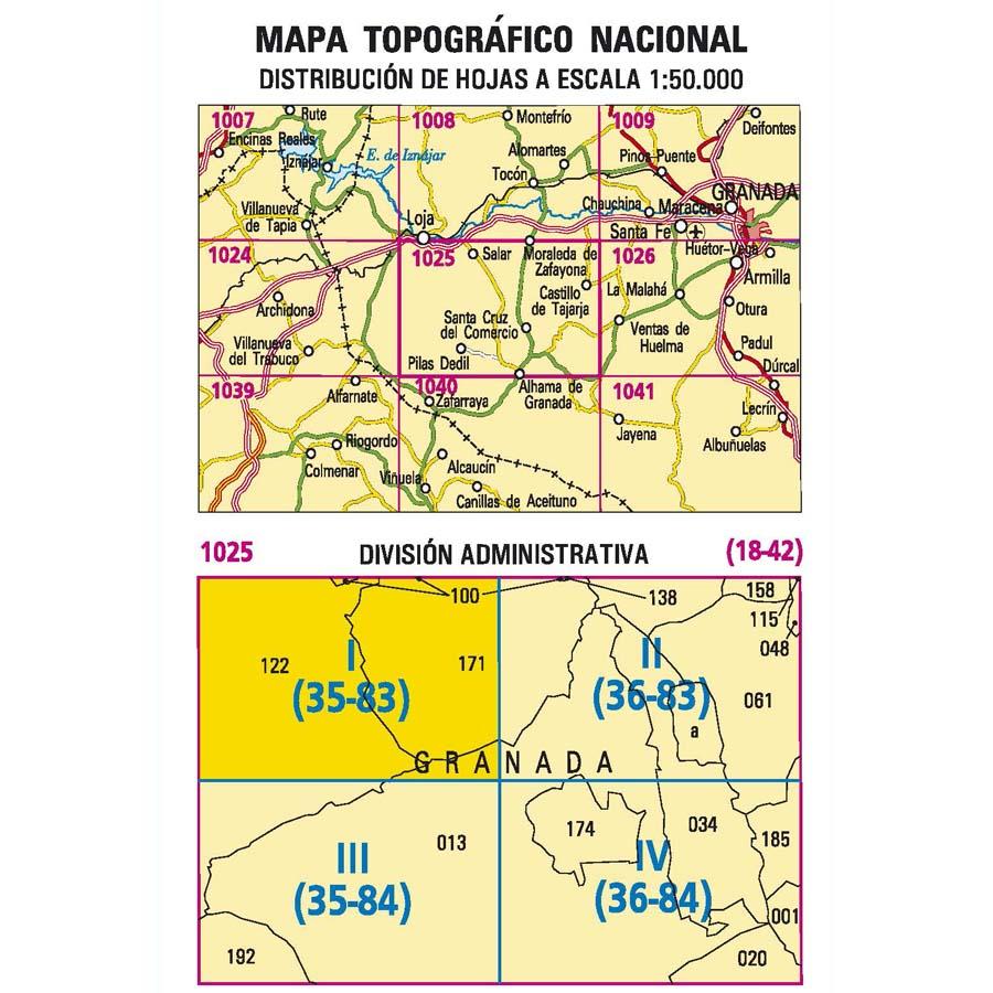 Carte topographique de l'Espagne - Loja, n° 1025.1 | CNIG - 1/25 000 carte pliée CNIG 