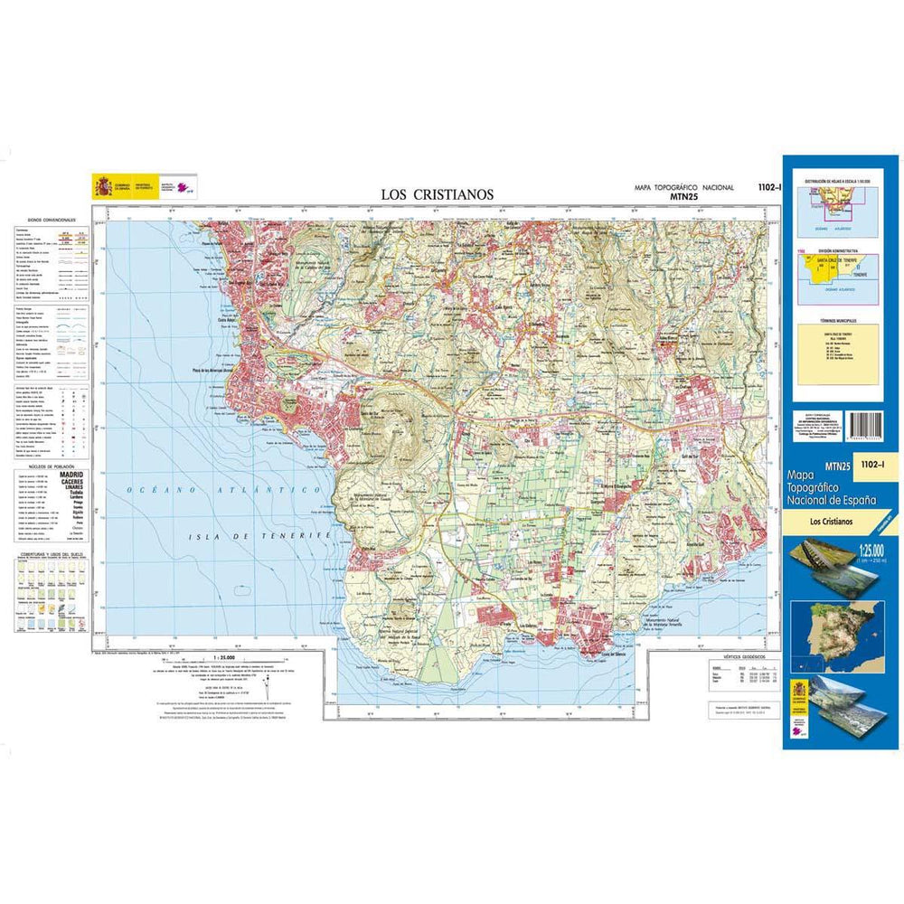 Carte topographique de l'Espagne - Los Cristianos (Tenerife), n° 1102.1 | CNIG - 1/25 000 carte pliée CNIG 