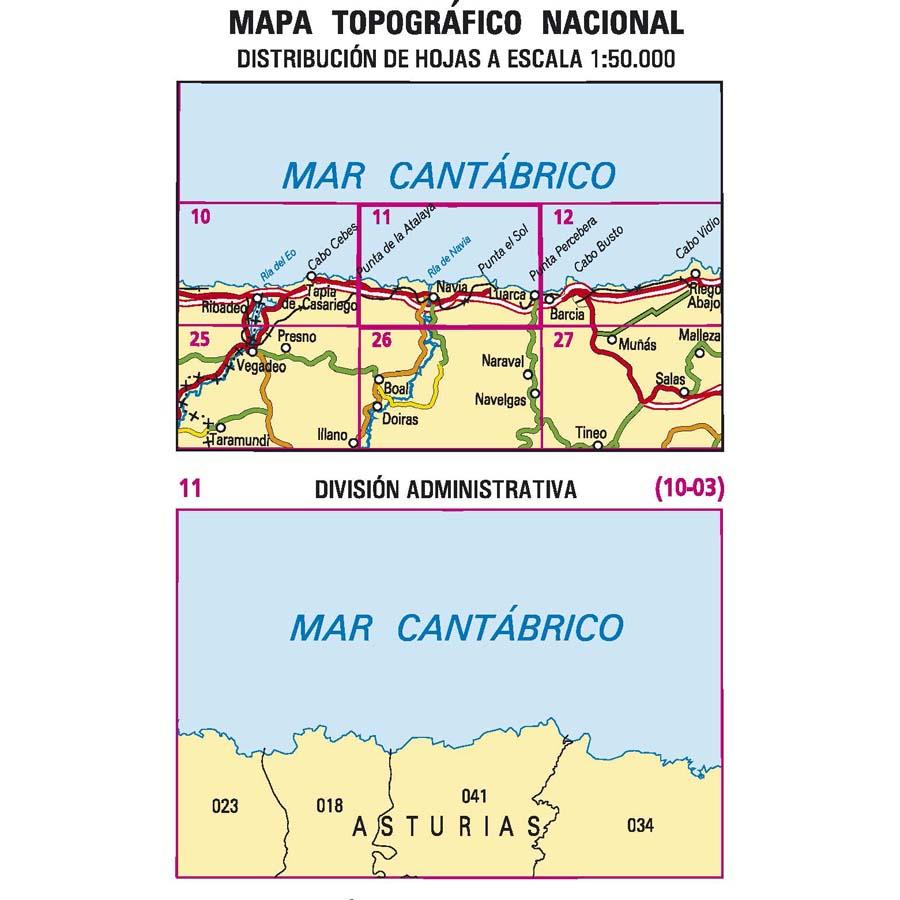 Carte topographique de l'Espagne - Luarca, n° 0011 | CNIG - 1/50 000 carte pliée CNIG 