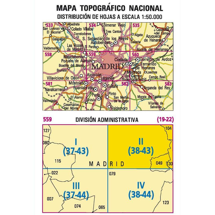 Carte topographique de l'Espagne - Madrid Nordeste, n° 0559.2 | CNIG - 1/25 000 carte pliée CNIG 