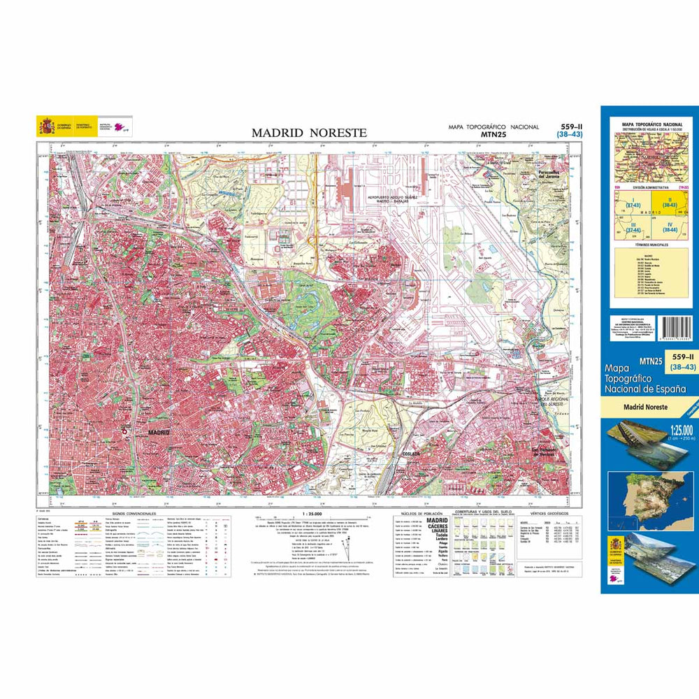 Carte topographique de l'Espagne - Madrid Nordeste, n° 0559.2 | CNIG - 1/25 000 carte pliée CNIG 