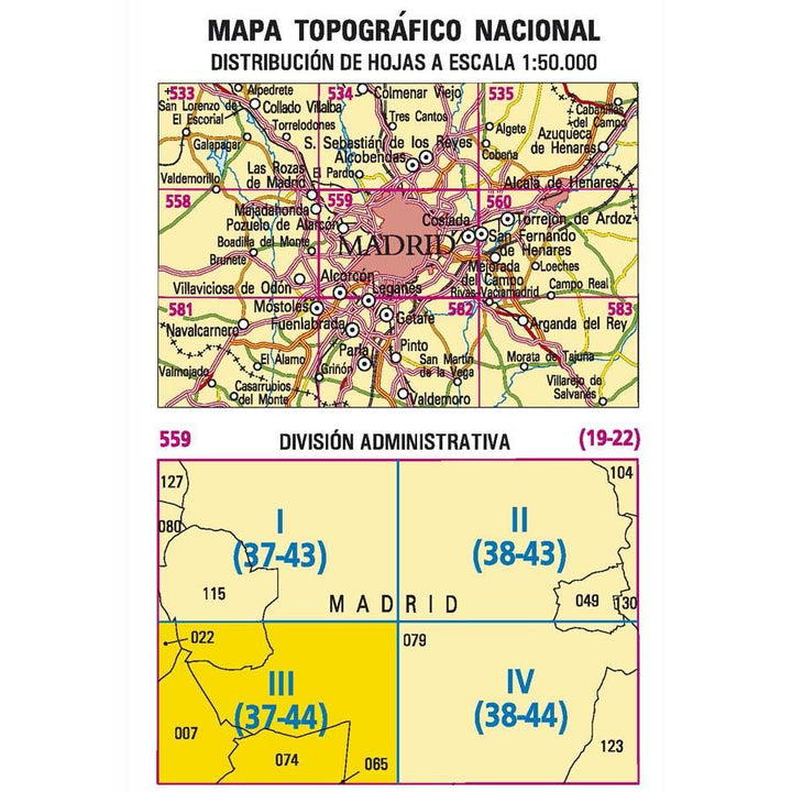 Carte topographique de l'Espagne - Madrid Suroeste, n° 0559.3 | CNIG - 1/25 000 carte pliée CNIG 