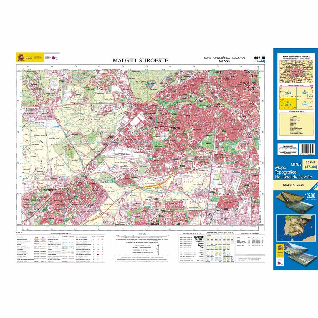 Carte topographique de l'Espagne - Madrid Suroeste, n° 0559.3 | CNIG - 1/25 000 carte pliée CNIG 