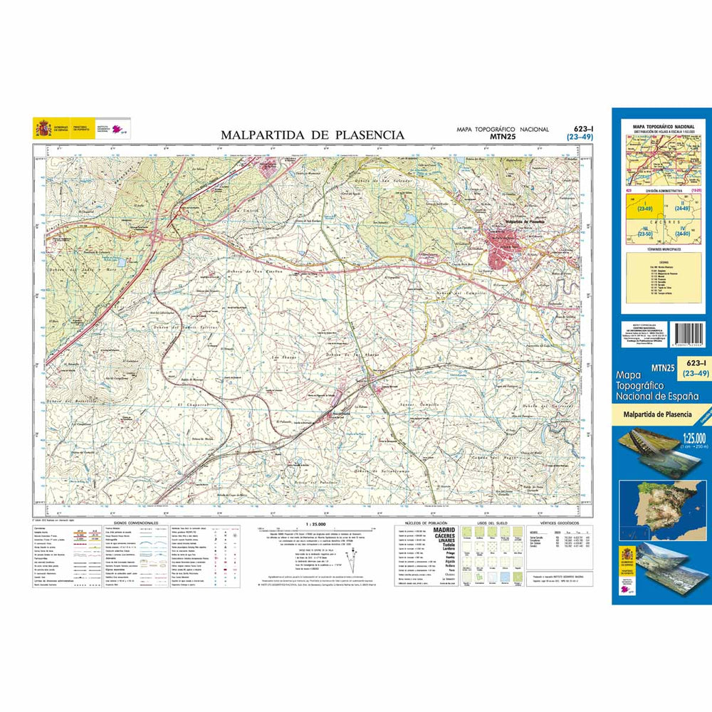 Carte topographique de l'Espagne - Malpartida de plasencia, n° 0623.1 | CNIG - 1/25 000 carte pliée CNIG 