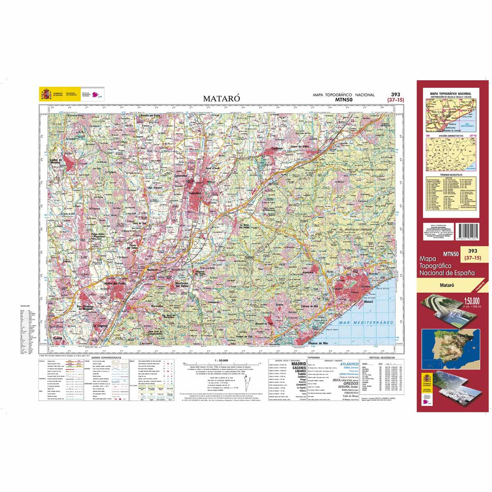 Carte topographique de l'Espagne - Mataró, n° 0393 | CNIG - 1/50 000 carte pliée CNIG 