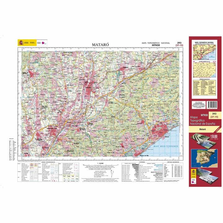 Carte topographique de l'Espagne - Mataró, n° 0393 | CNIG - 1/50 000 carte pliée CNIG 