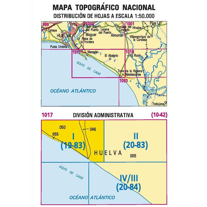 Carte topographique de l'Espagne - Mazagón, n° 1017.1 | CNIG - 1/25 000 carte pliée CNIG 