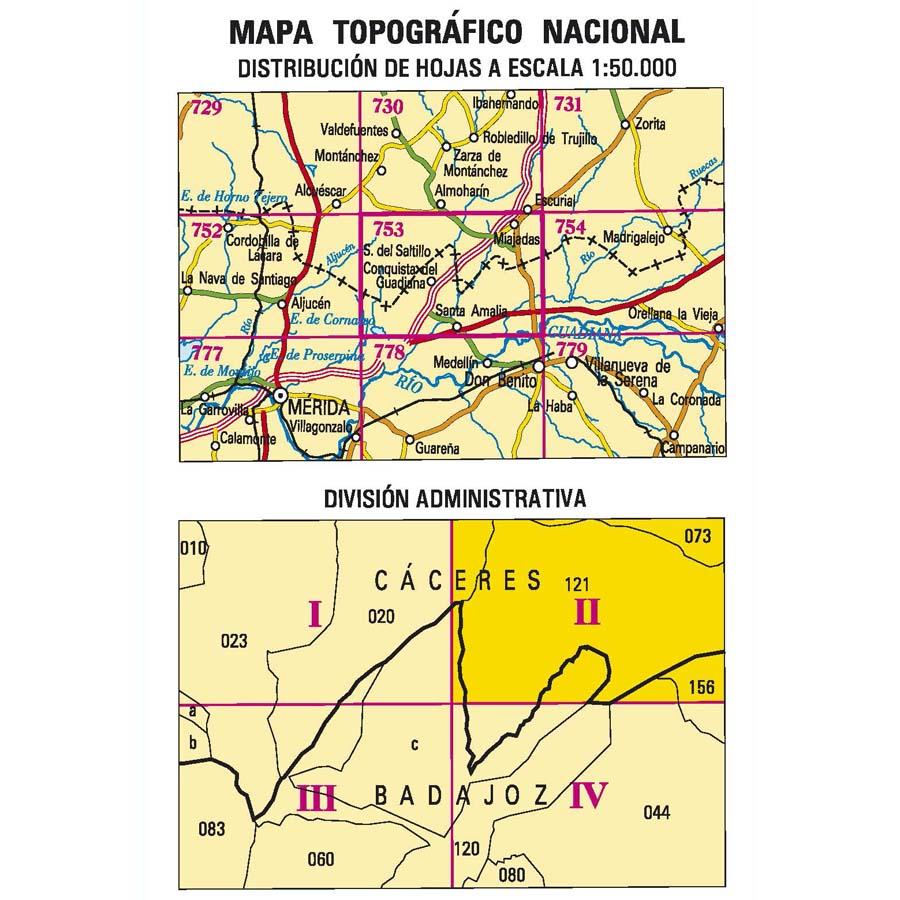 Carte topographique de l'Espagne - Miajadas, n° 0753.2 | CNIG - 1/25 000 carte pliée CNIG 