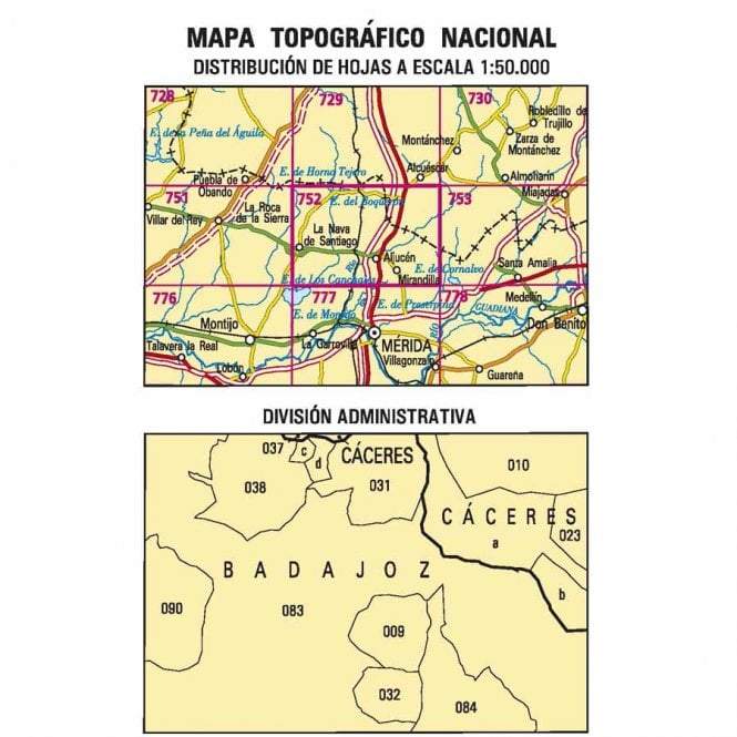 Carte topographique de l'Espagne - Mirandilla, n° 0752 | CNIG - 1/50 000 carte pliée CNIG 